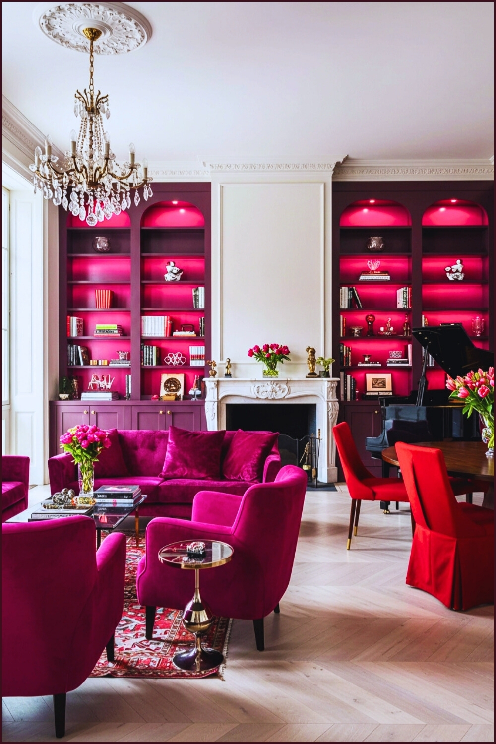 Luxurious Living Room Magenta Red Chairs