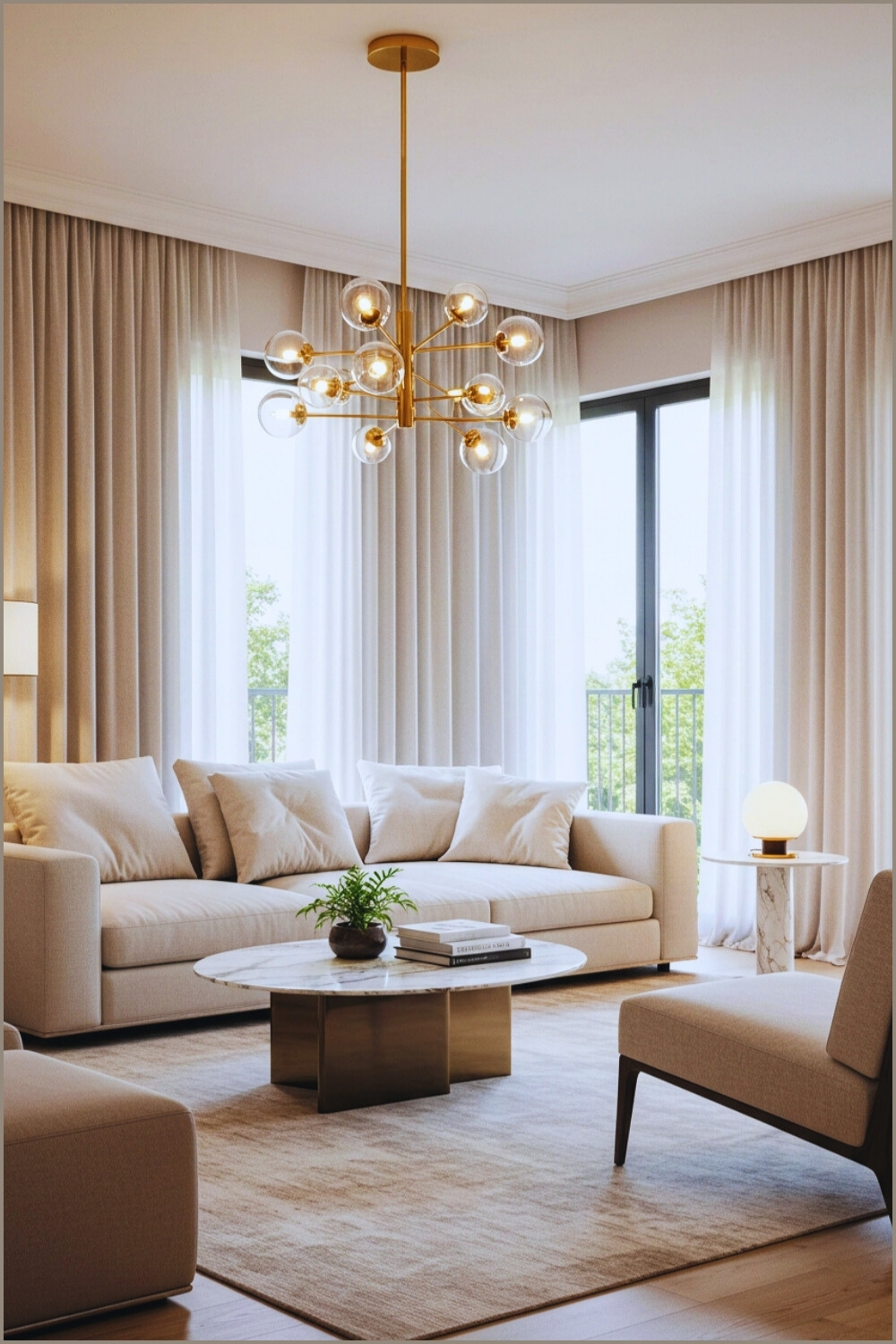 Luxurious Living Room Marble Coffee Table And Gold Frame