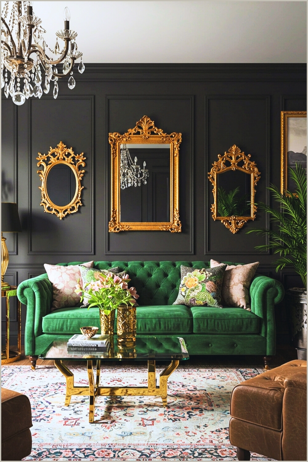 Luxurious Moody Living Room Dark Paneled Walls
