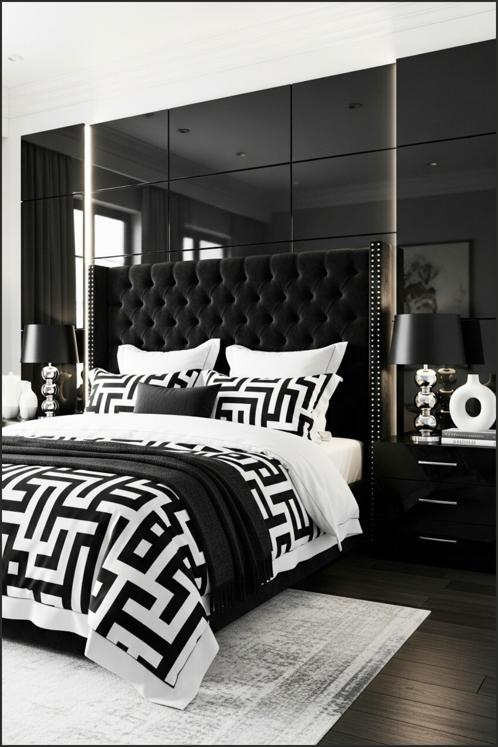 Luxury Bedroom Interior, Monochrome Black And White Design