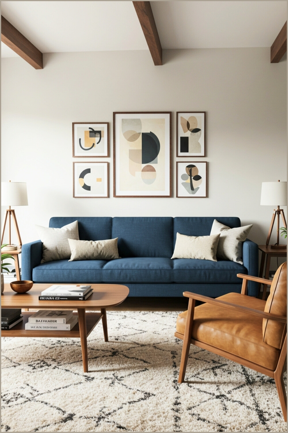 Mid Century Modern Living Room Dark Blue Sofa