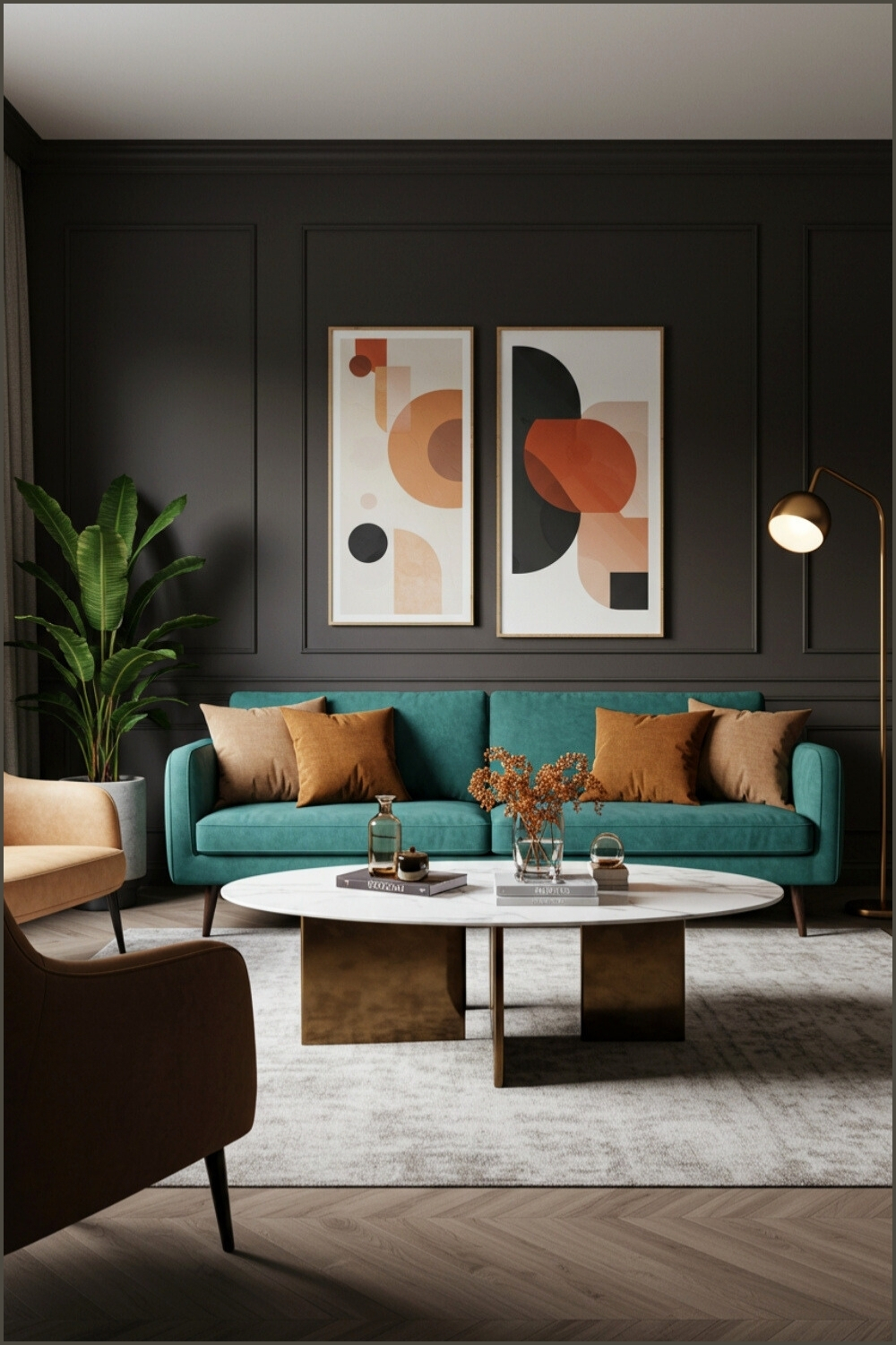 Mid Century Modern Living Room Teal Sofa And Armchair