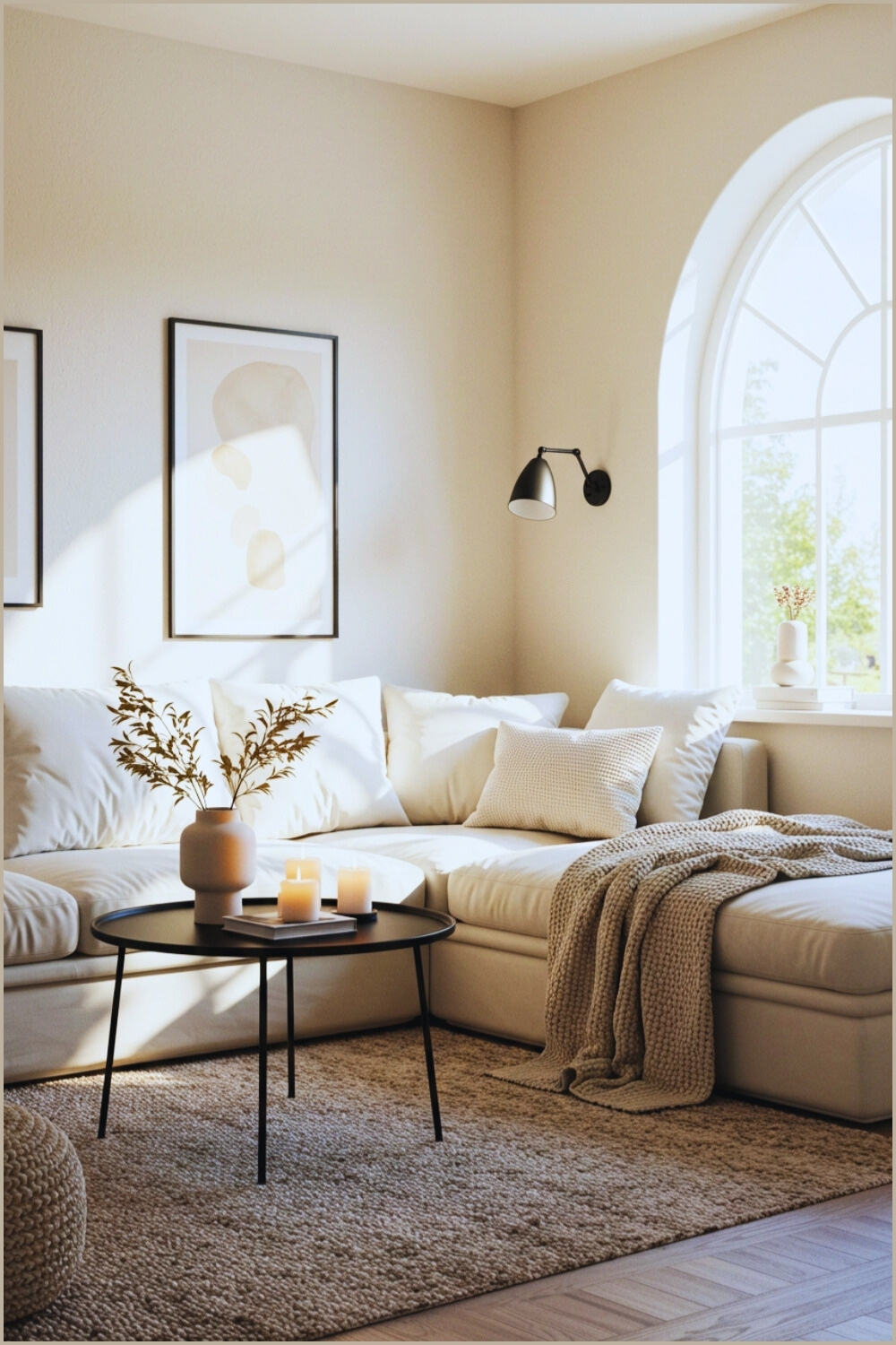 Minimalist Cozy Living Room White Sofa And Cushions