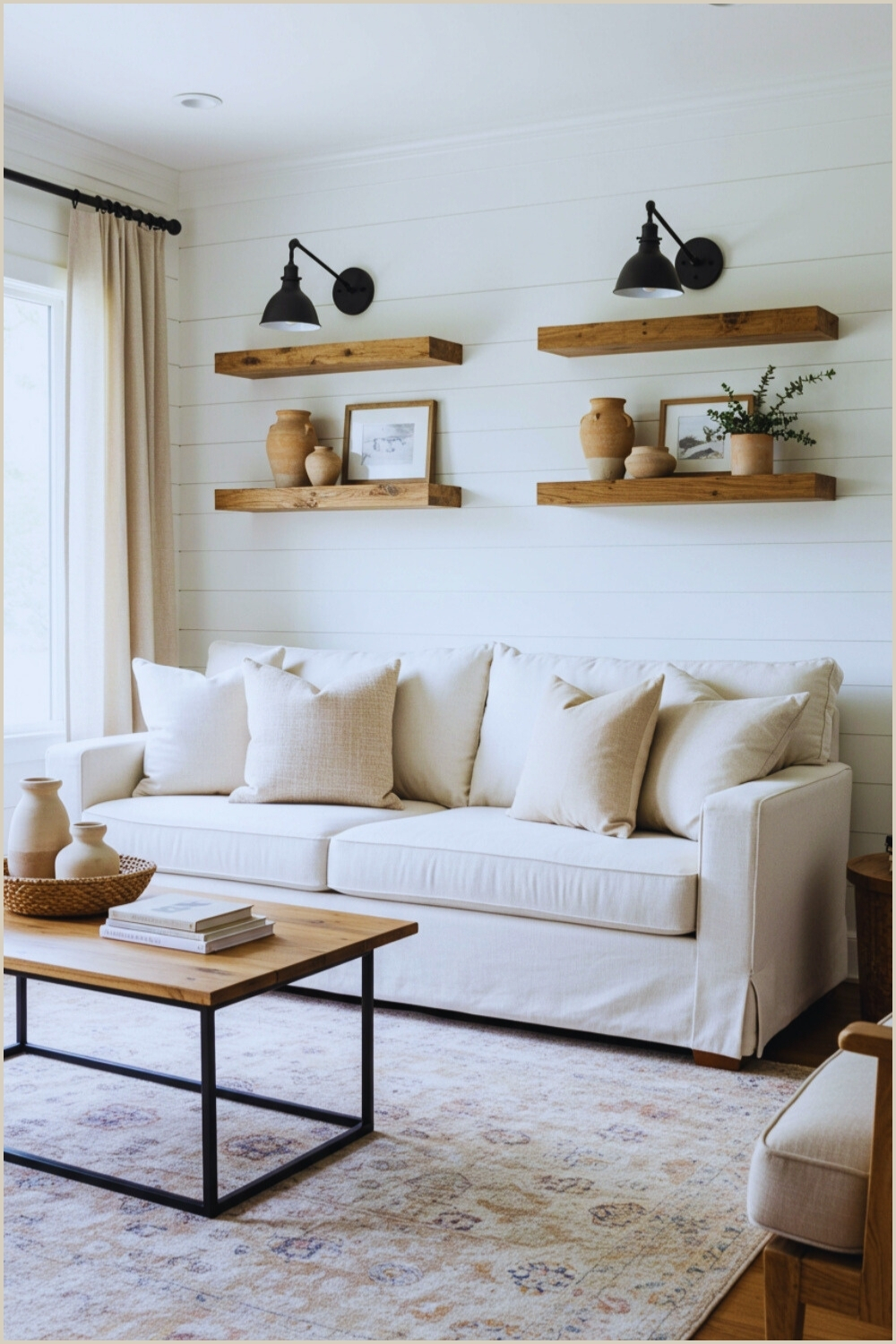 Minimalist Farmhouse Living Room White Shiplap And Sofa
