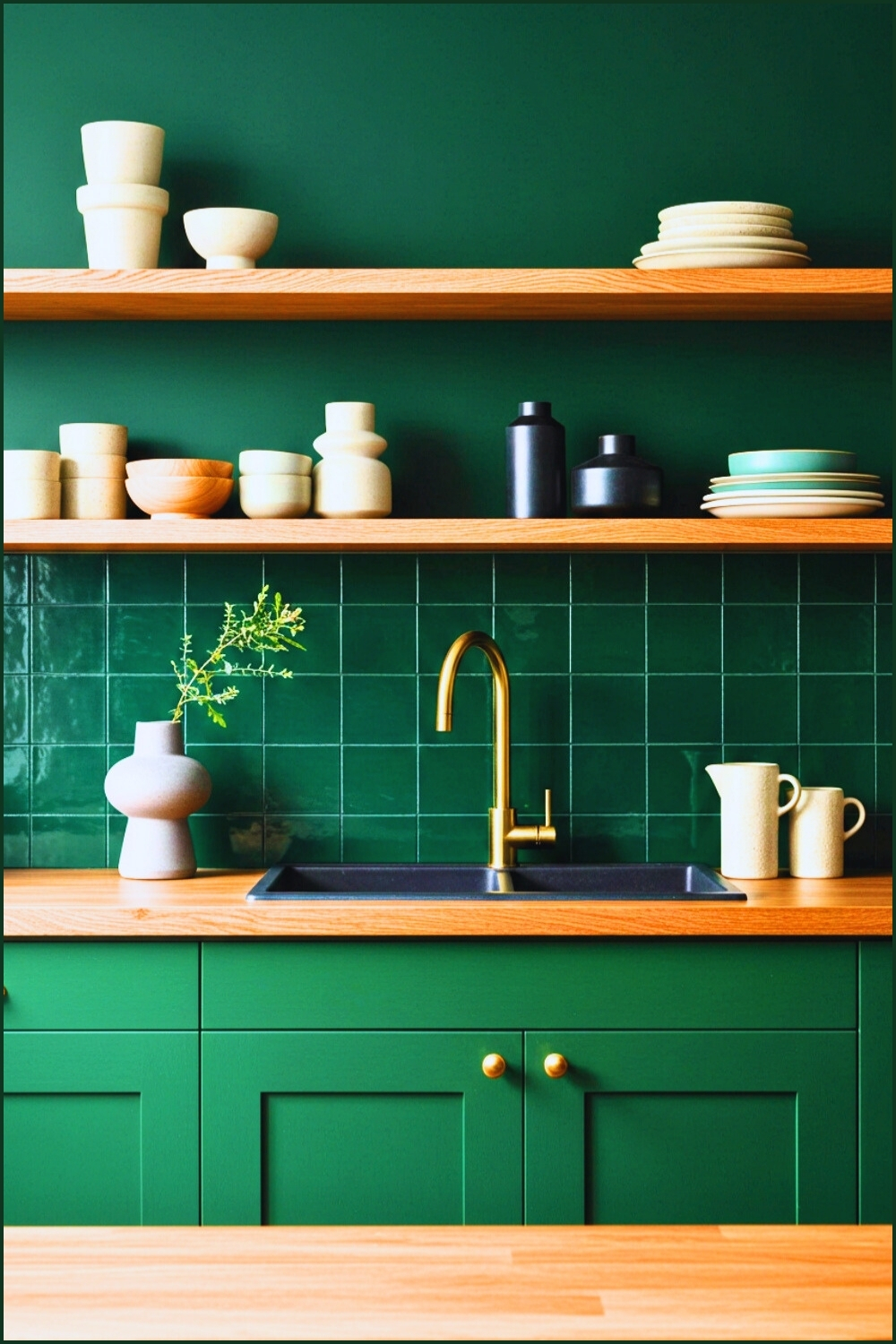 Minimalist Green Cabinets Dark Stone Countertopv