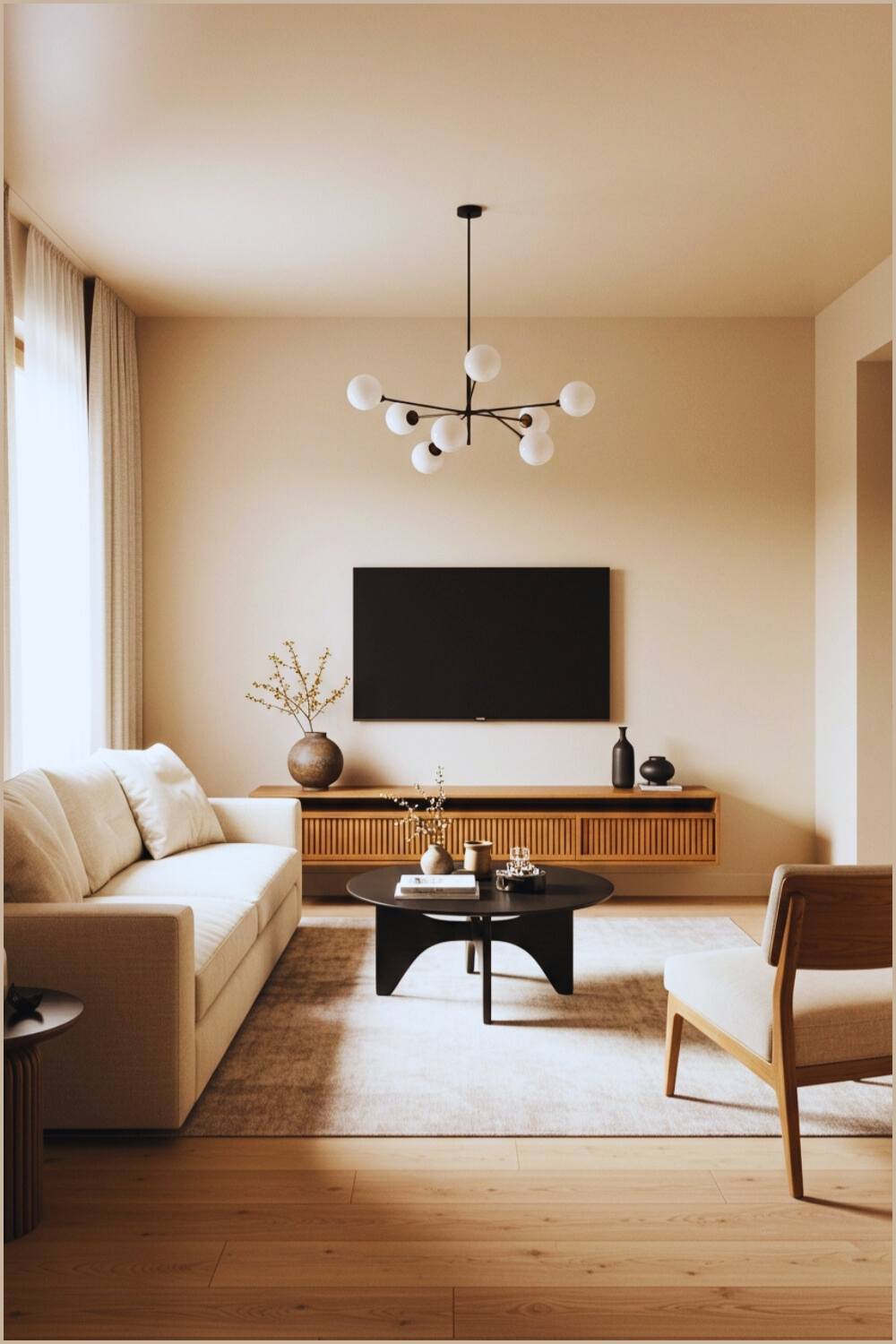 Minimalist Japandi Living Room Beige Walls