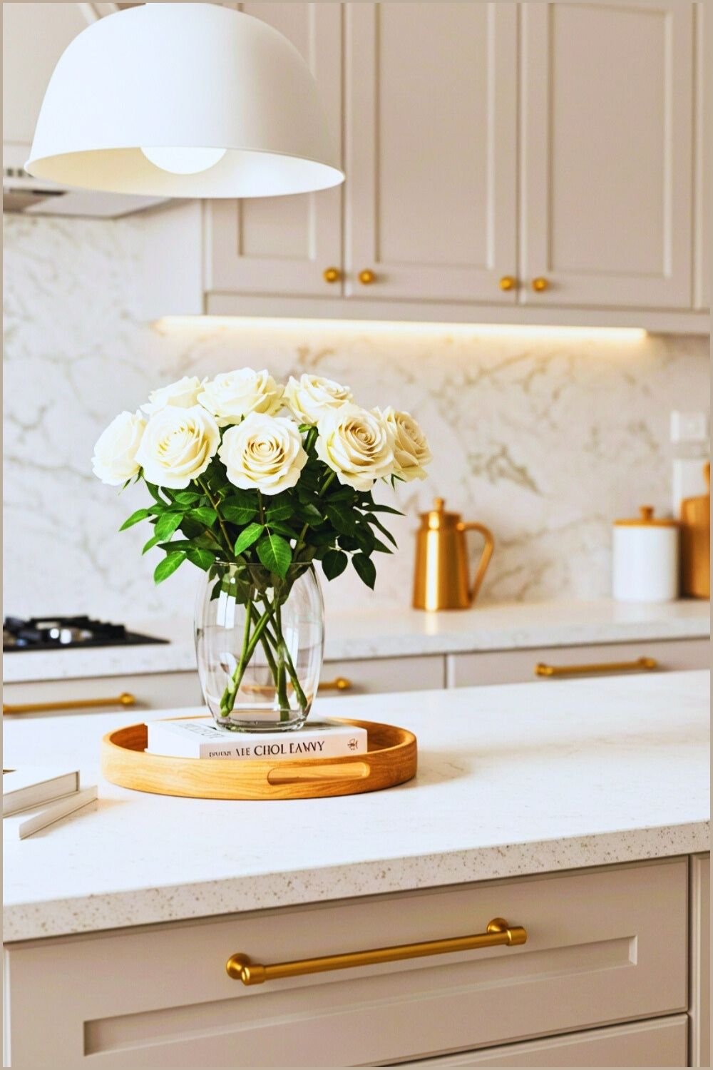 Minimalist Kitchen Countertop White Roses