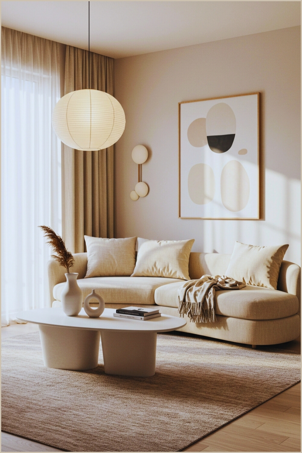 Minimalist Modern Living Room Curved Beige Sofa