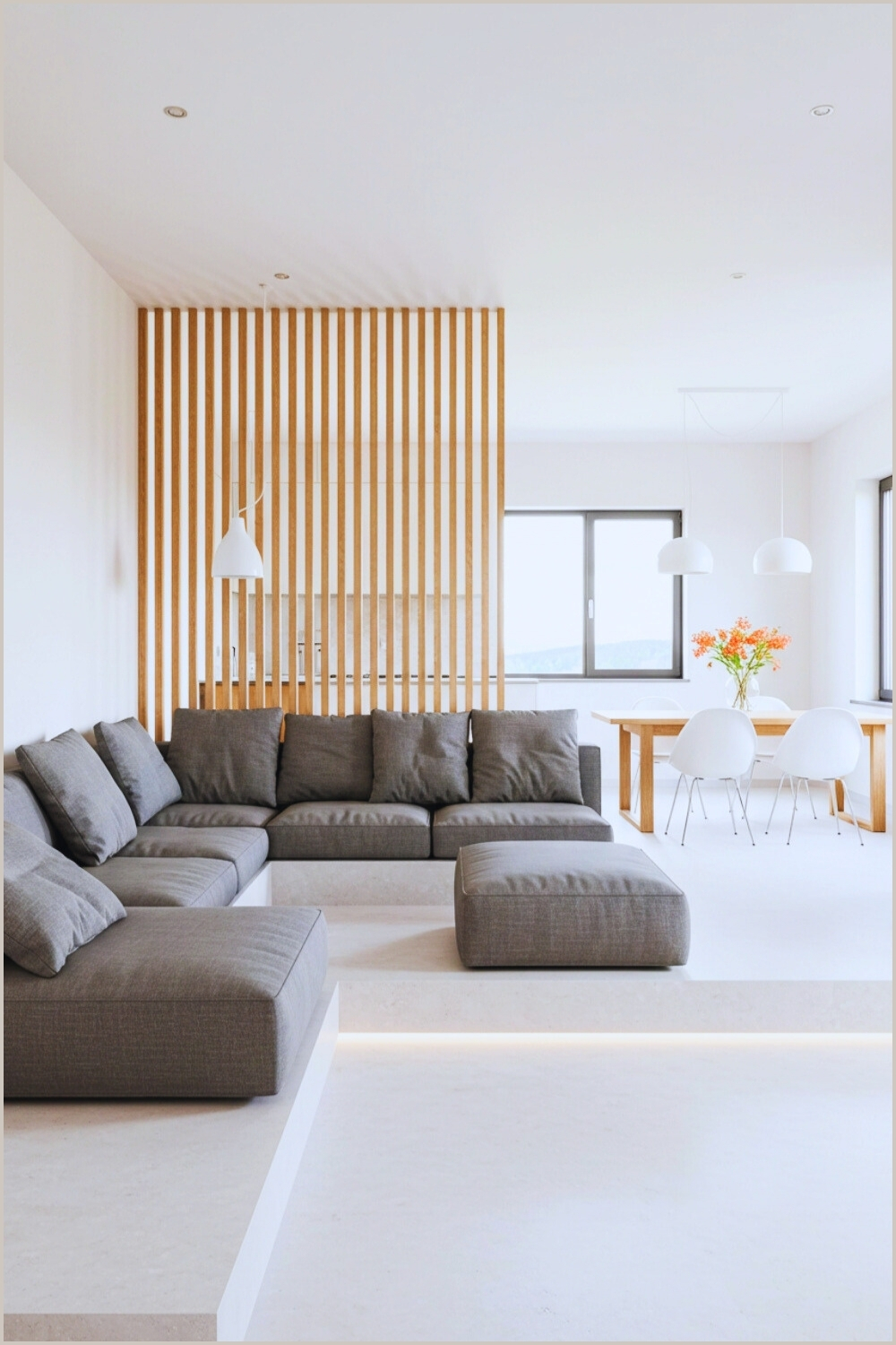 Minimalist Modern Living Room Sunken Gray Sofa