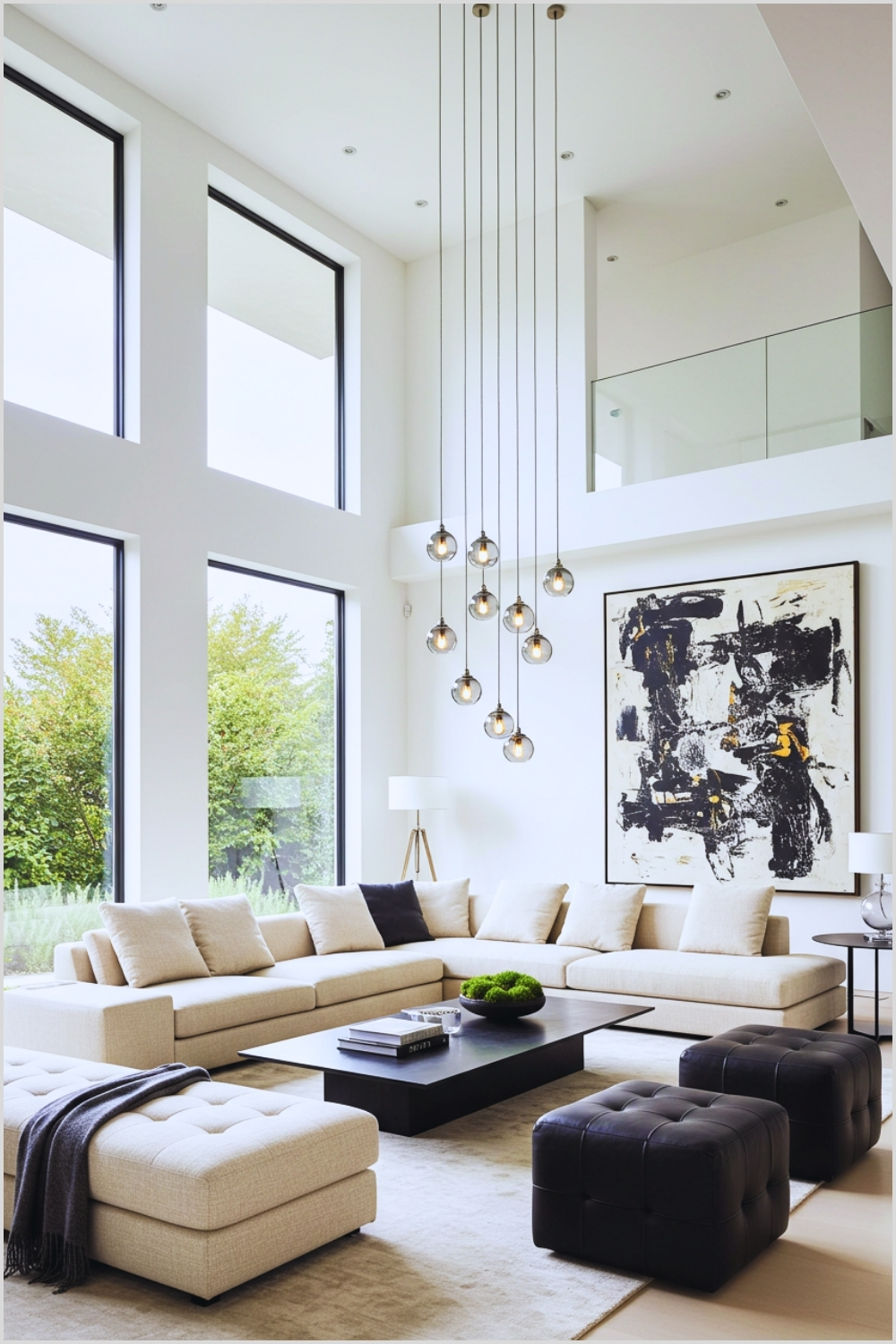 Minimalist Modern Luxury Living Room With Double-height Ceilings