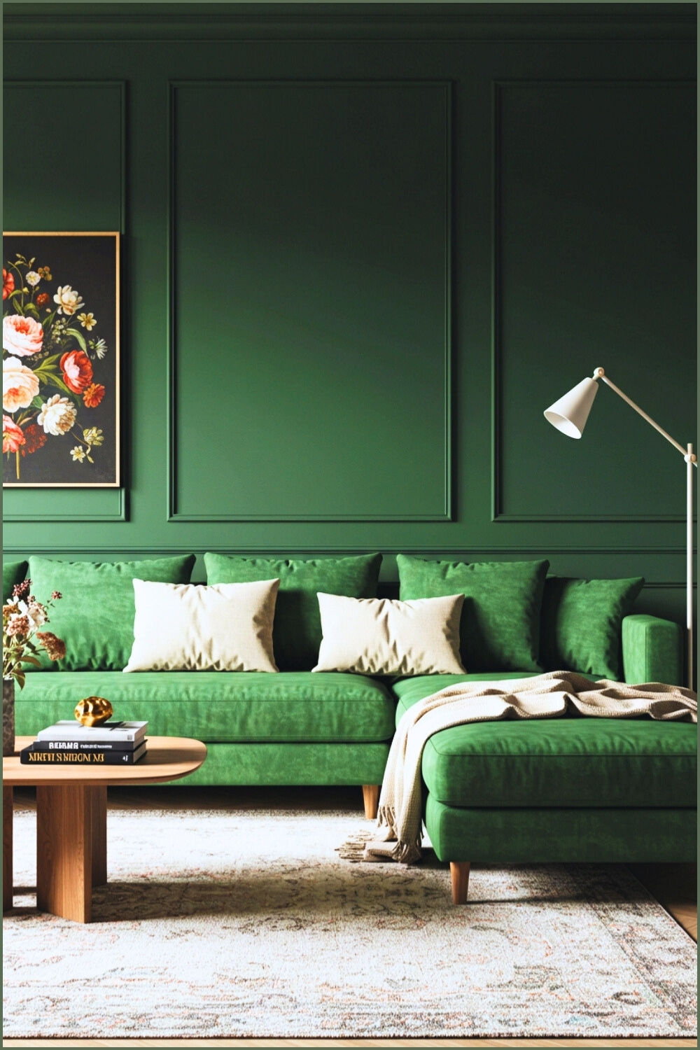 Minimalist Moody Living Room Deep Green Walls Large