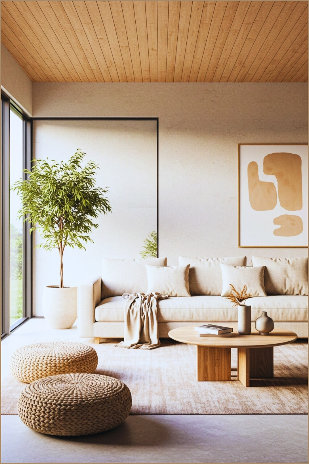 Minimalist Natural Living Room Neutral Sofa Windows
