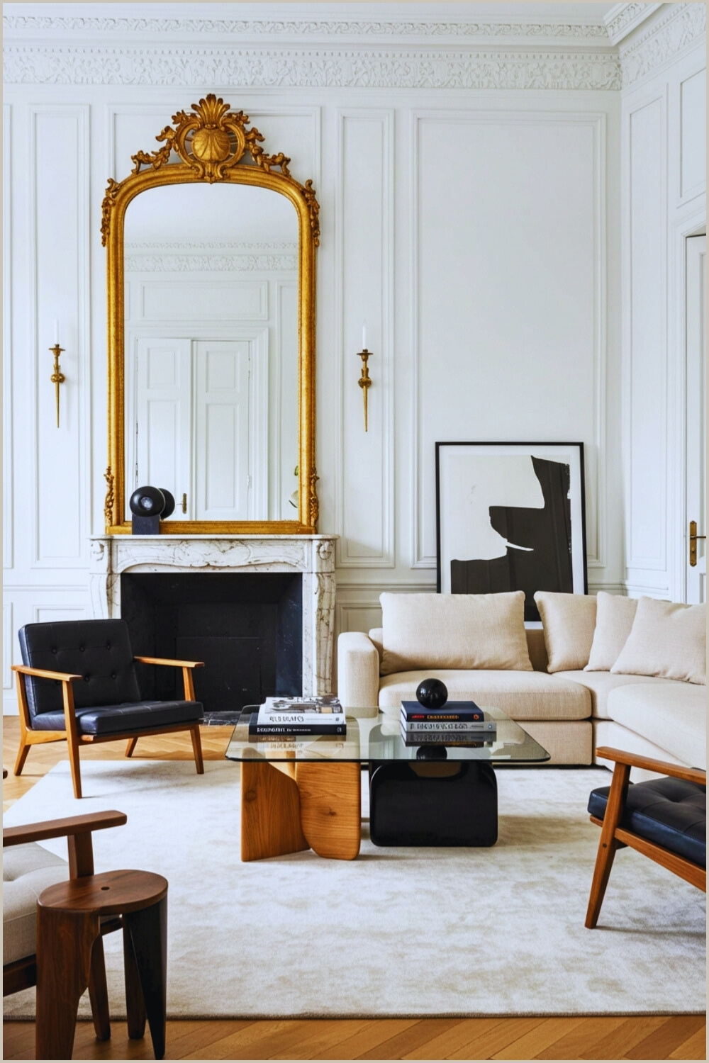 Minimalist Parisian Living Room With White Walls And Natural Light