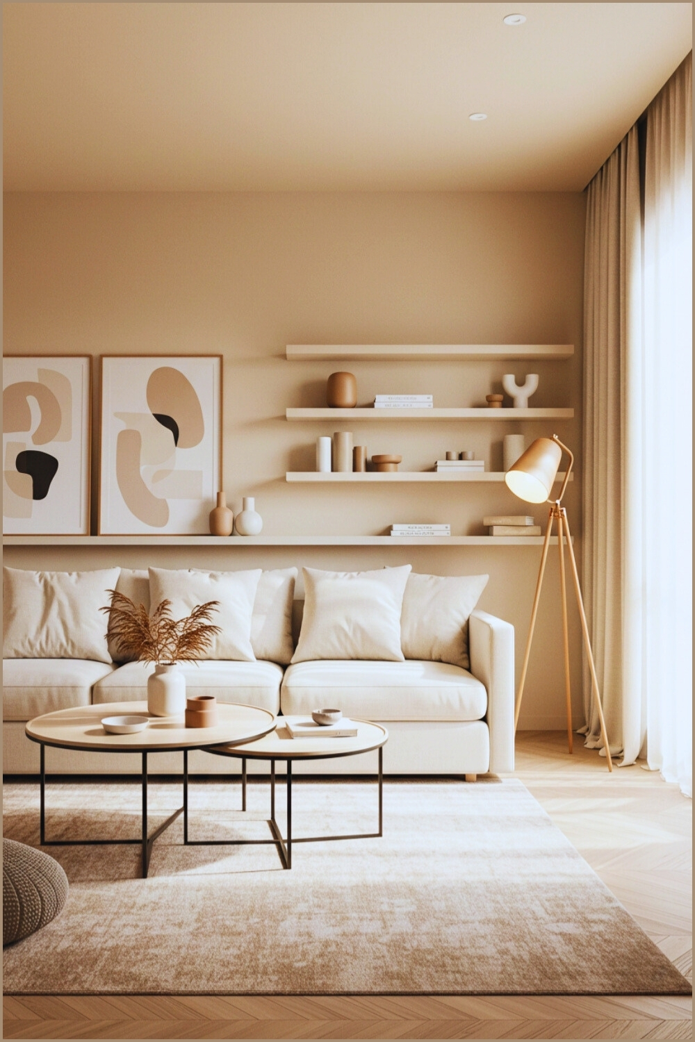 Minimalist Scandinavian Living Room In Beige