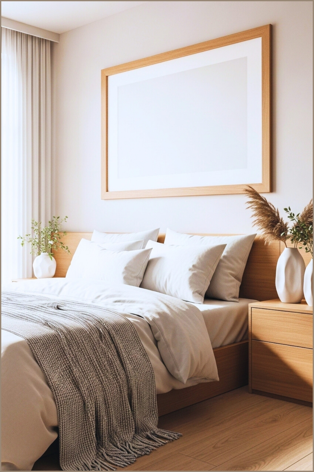 Minimalist Serene Bedroom With Soft Natural Light White Bedding And Pillows
