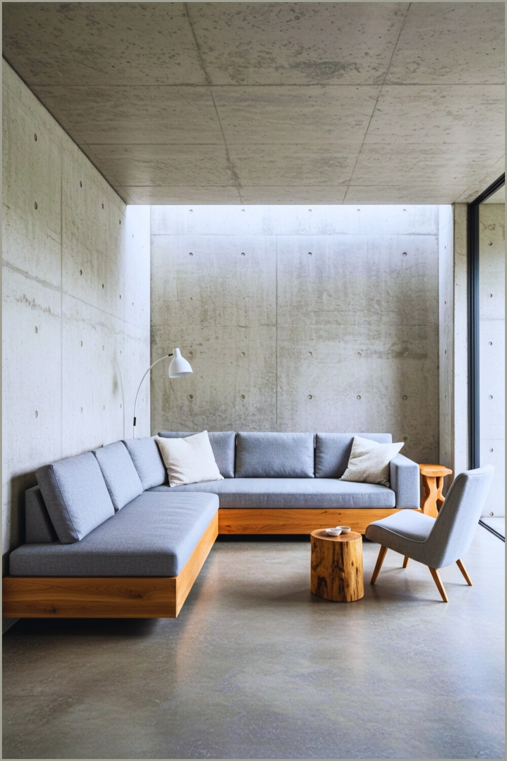 Minimalist Sunken Living Room Concrete Walls And Floors