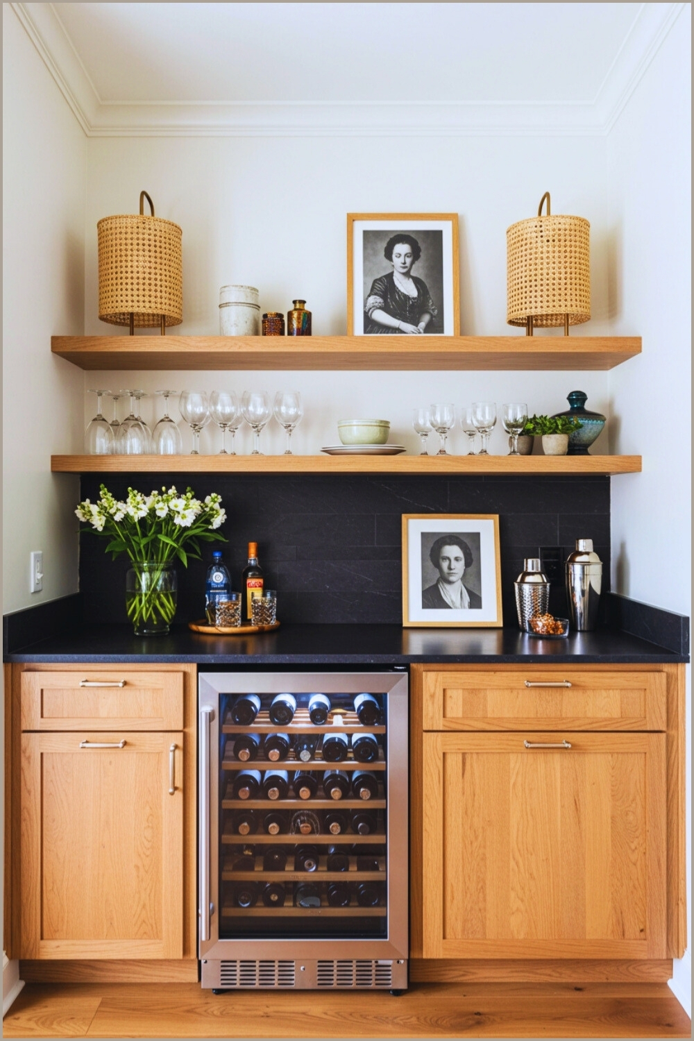 Modern Bar Nook Mini Wine Fridge And Wood Cabinets