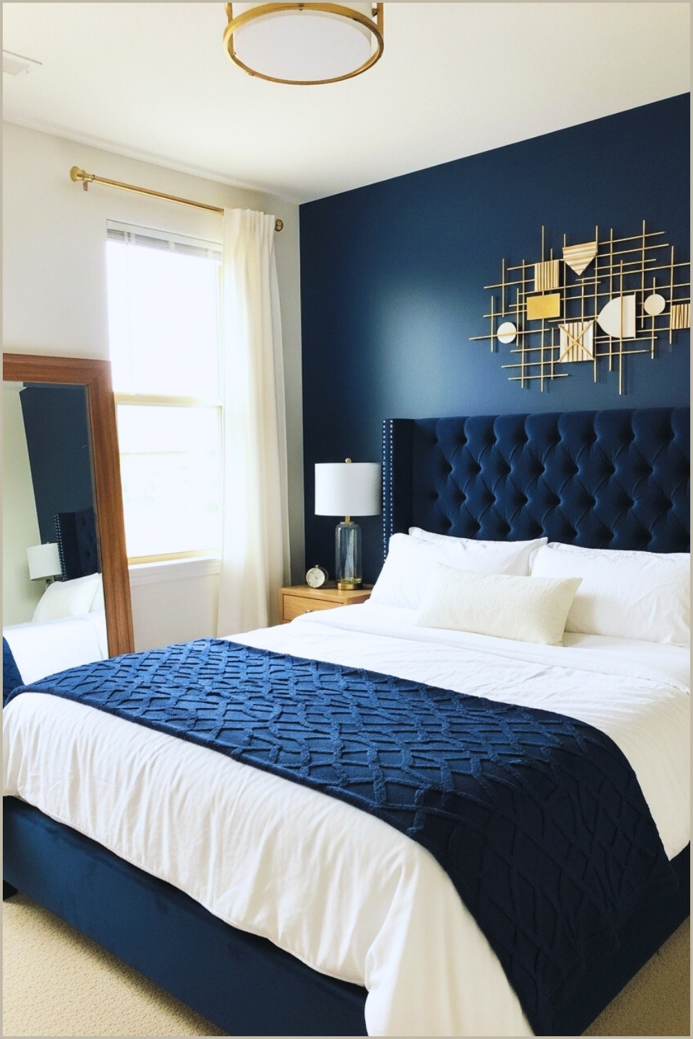 Modern Bedroom With Bold Navy Blue Accent Wall