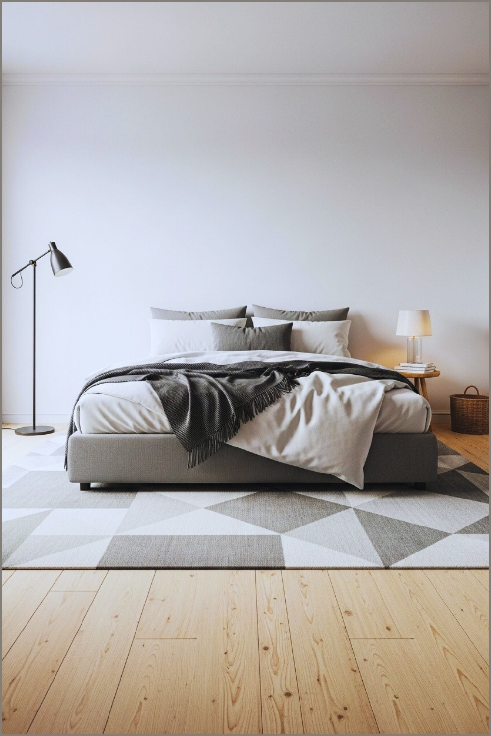 Modern Cozy Bedroom With Neutral Tones Upholstered Bed With Soft Gray