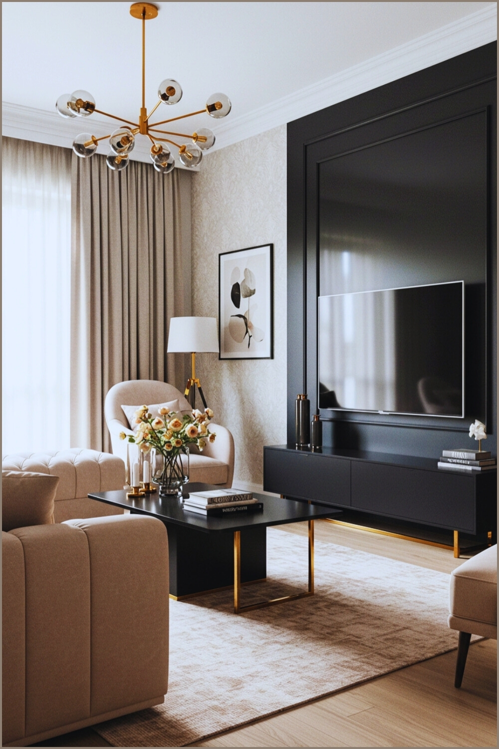 Modern Cozy Elegant Living Room Neutral Tufted Sofa Gold