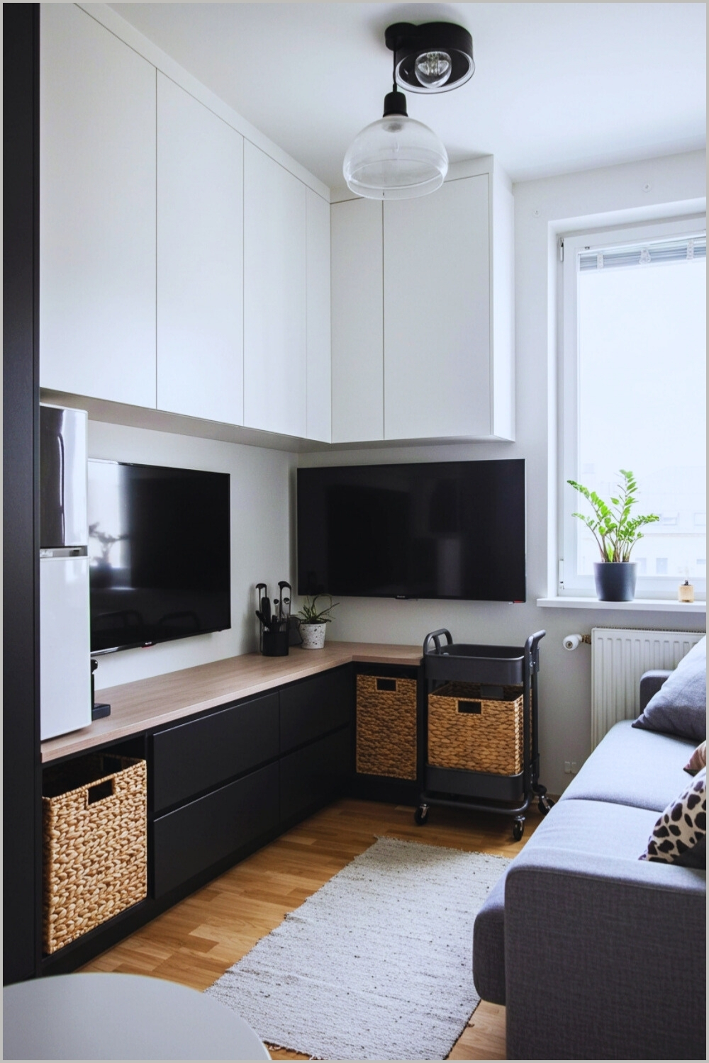 Modern Cozy Small Living Room Corner Black White Scheme