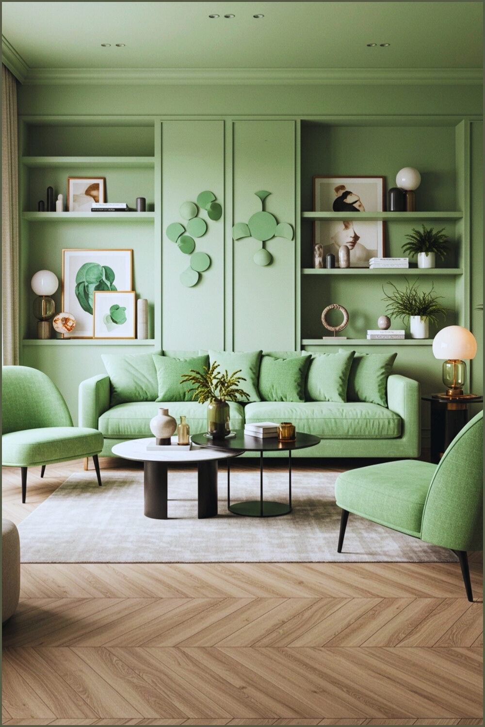 Modern Elegant Sage Green Living Room