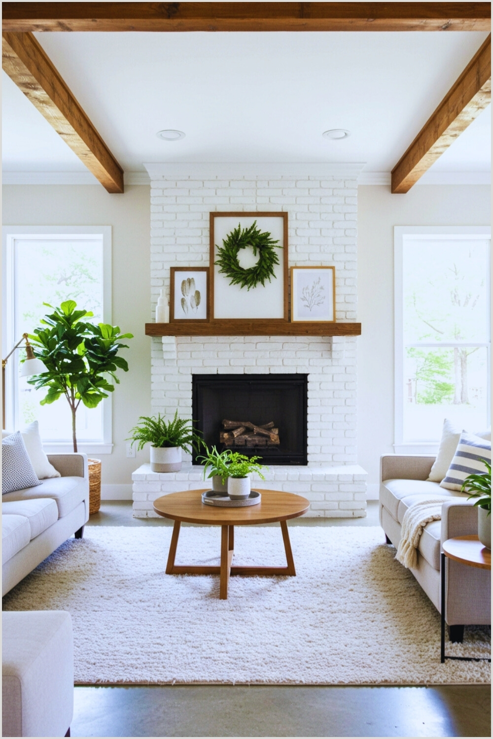Modern Farmhouse Living Room Light Brick Fireplace