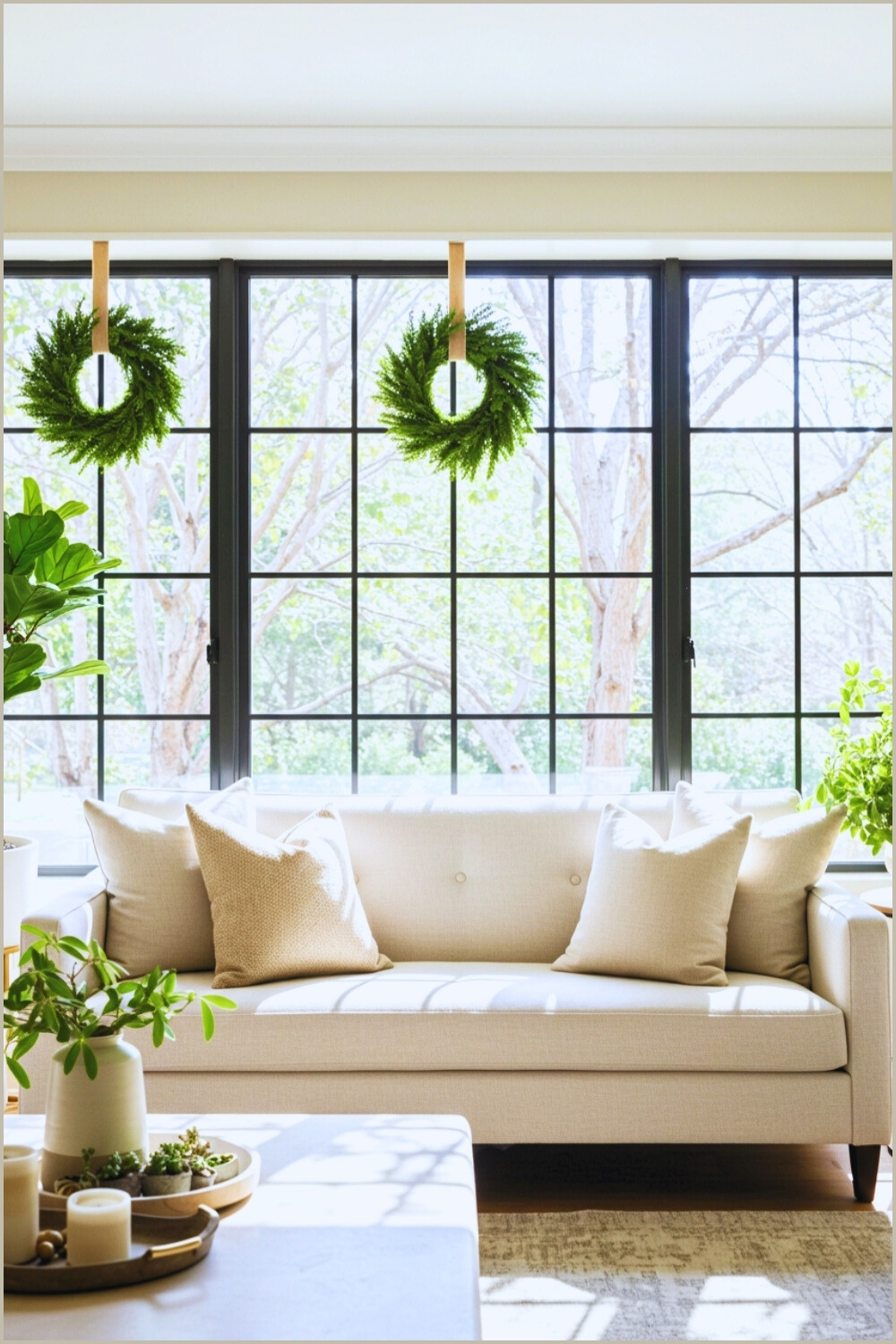 Modern Holiday Living Room With Black Framed Windows