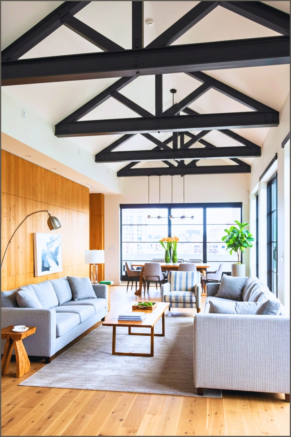Modern Industrial Living Room High Ceiling And Black Steel