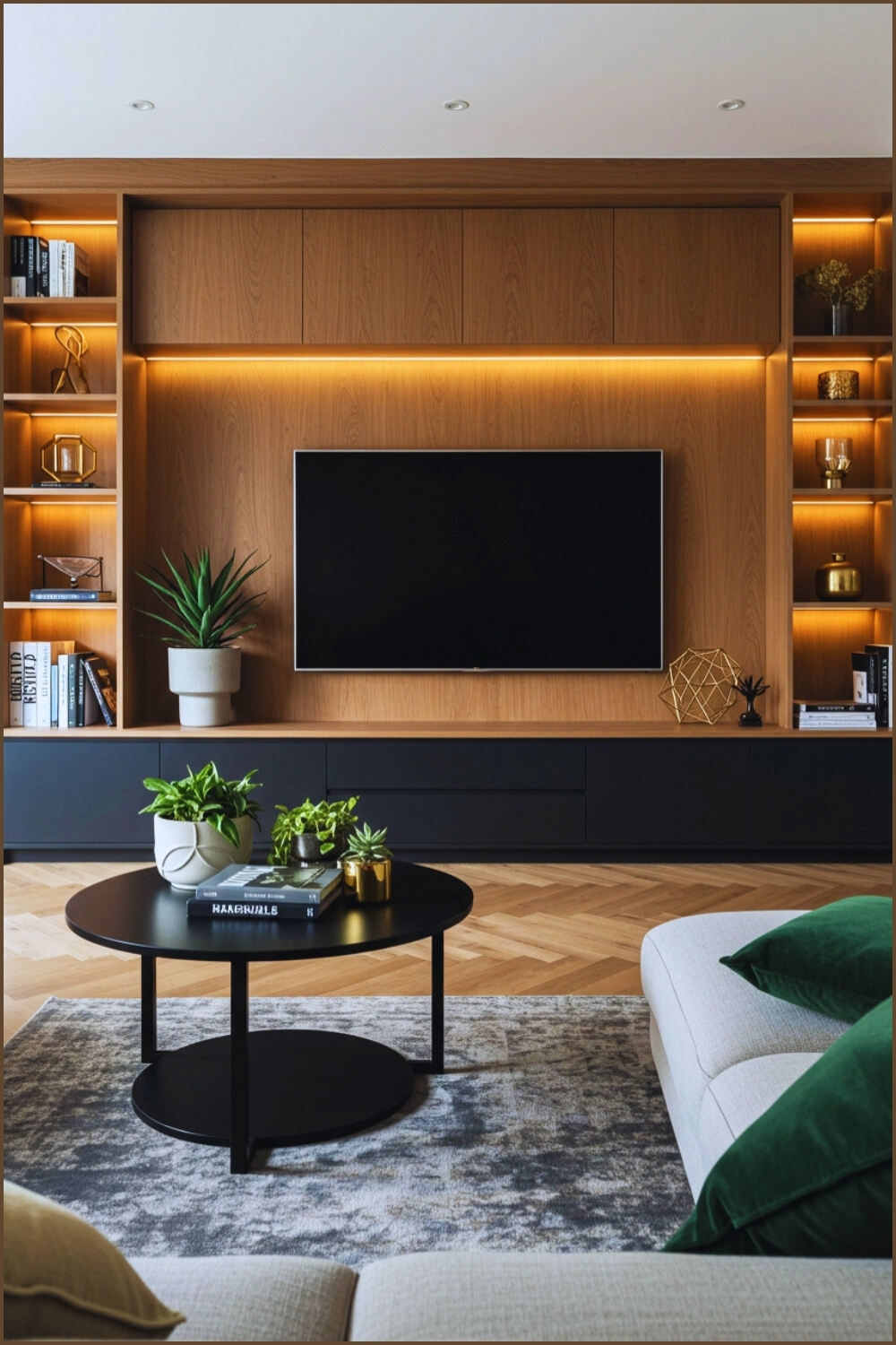 Modern Living Room Custom Media Wall Wood Paneling