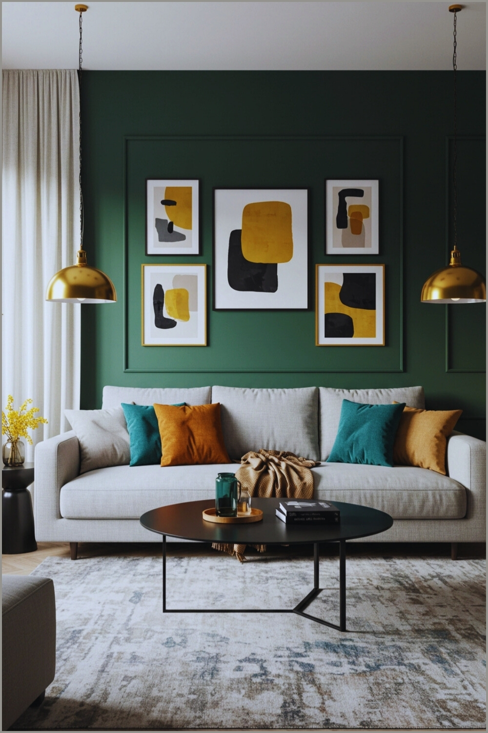 Modern Living Room Gray Sofa Teal, Orange Pillows