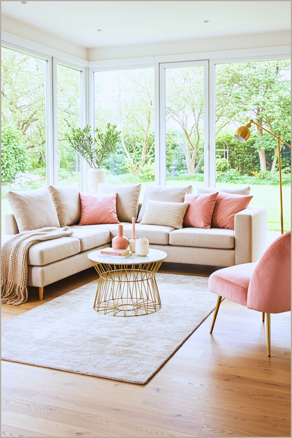 Modern Living Room Large Windows Garden View