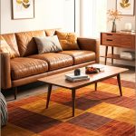 Modern Living Room Mid Century Leather Sofa