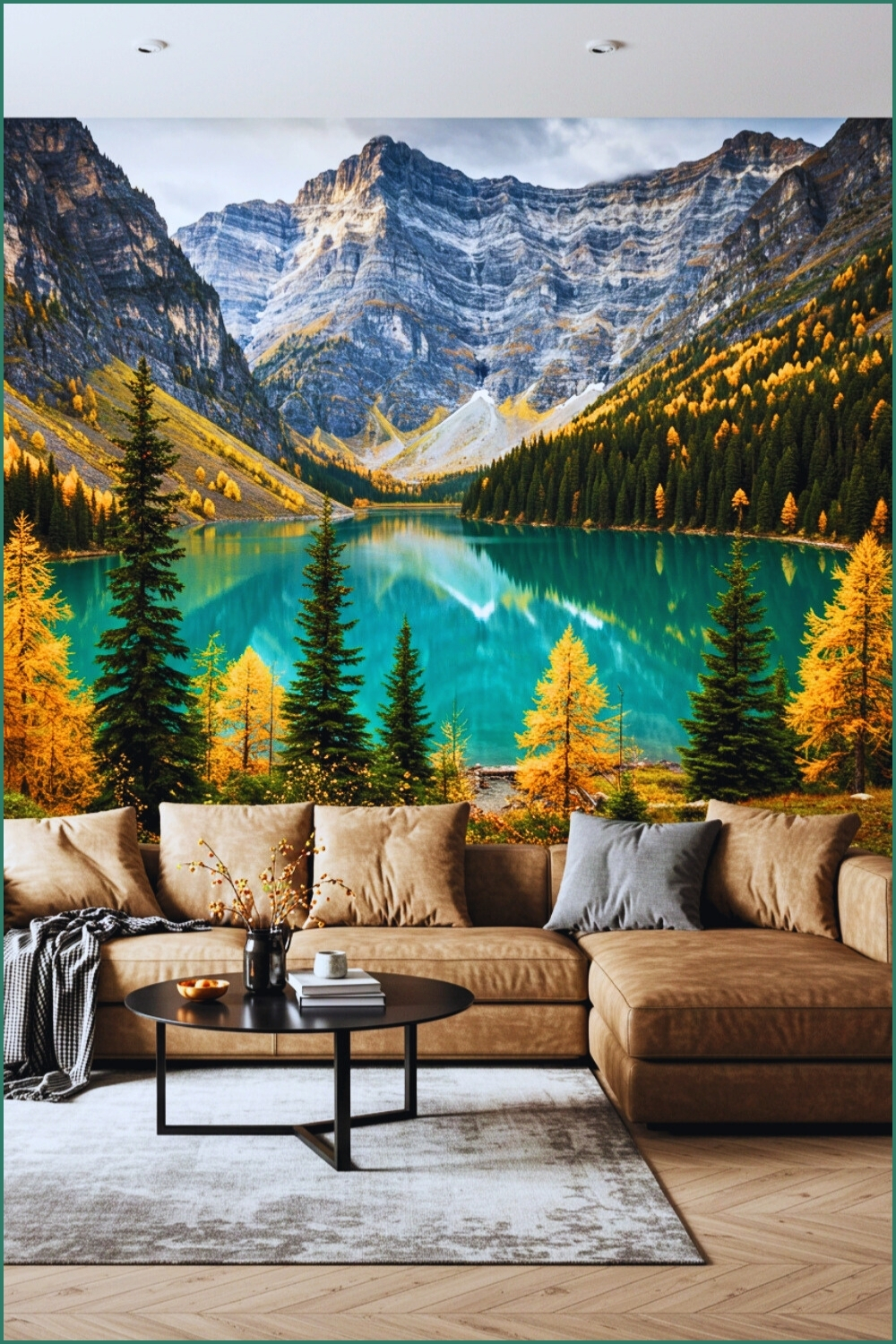 Modern Living Room Mountain Lake Mural