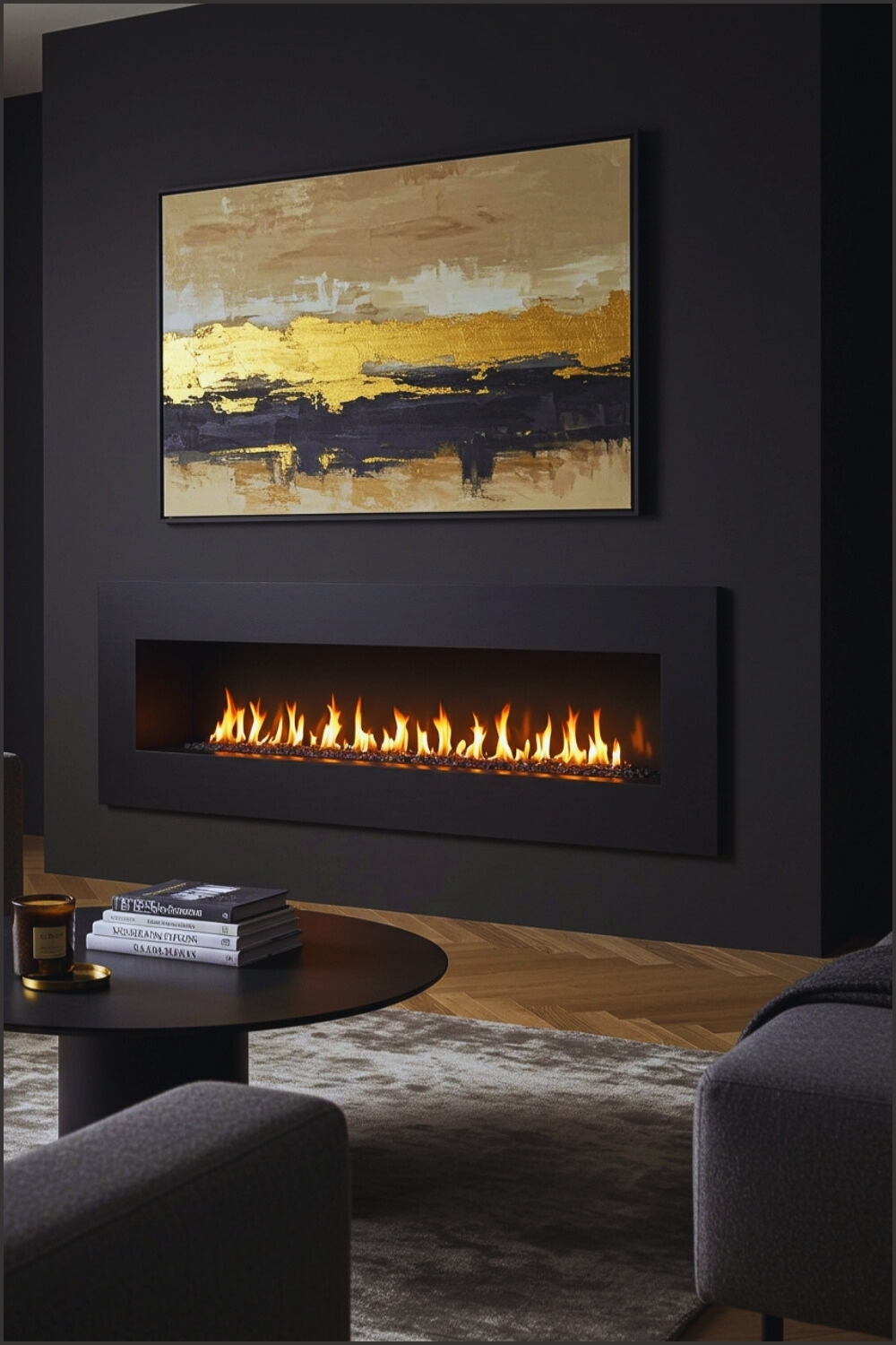 Modern Living Room Sleek Black-framed Fireplace