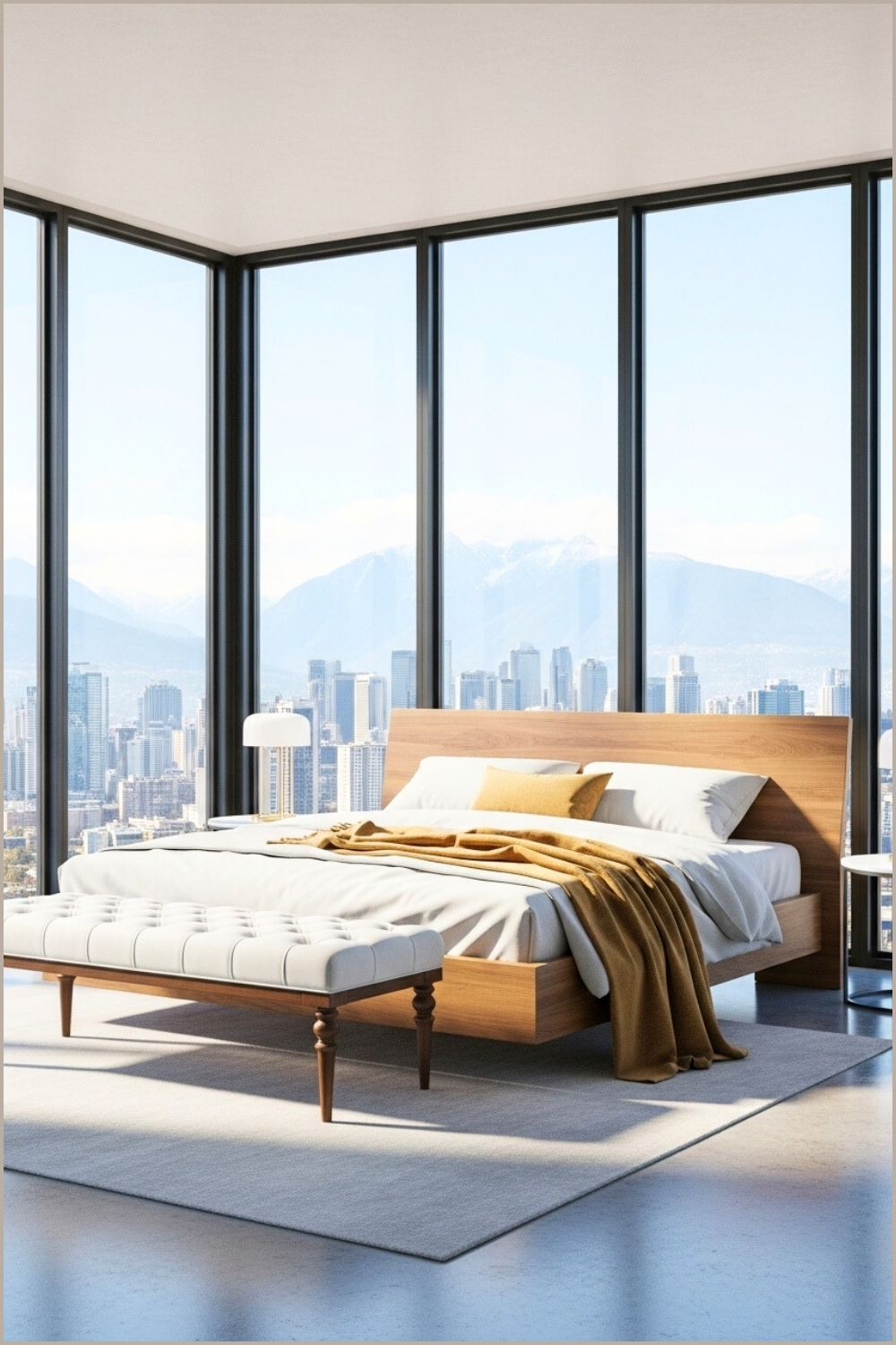 Modern Luxury Bedroom With Floor-to-ceiling Glass Windows