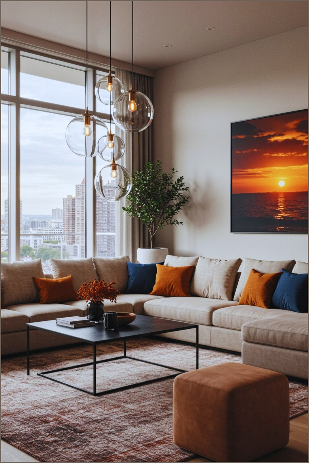 Modern Luxury Living Room Tall Windows And Ambient Lighting