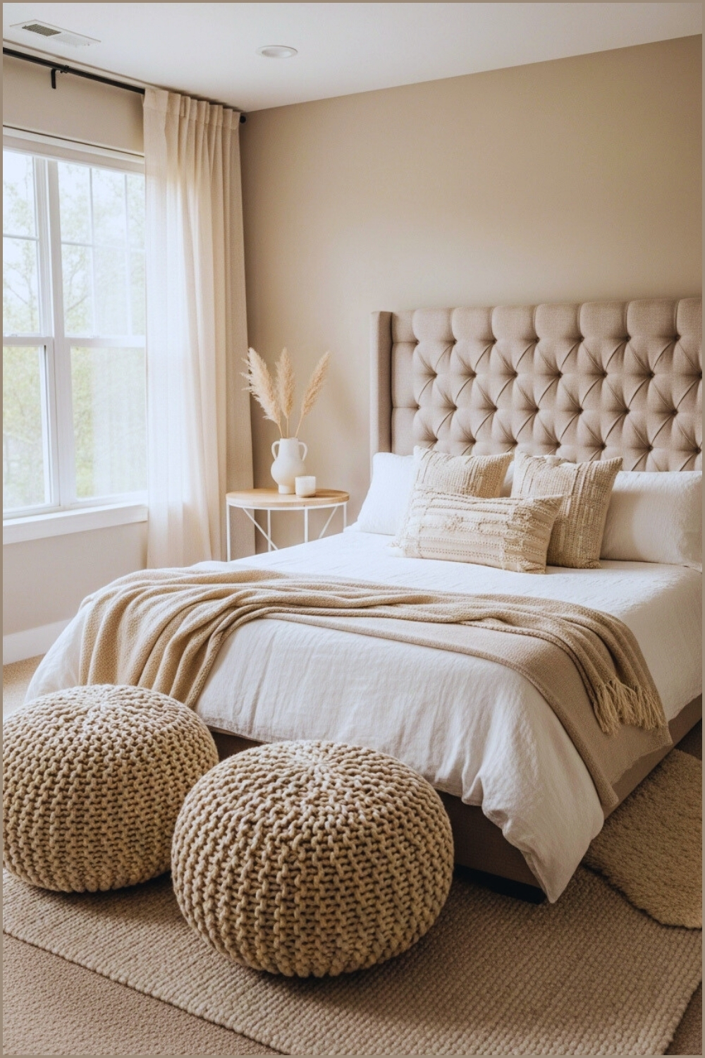Modern Minimalist Bedroom, Beige And Cream Tones, Tufted Headboard