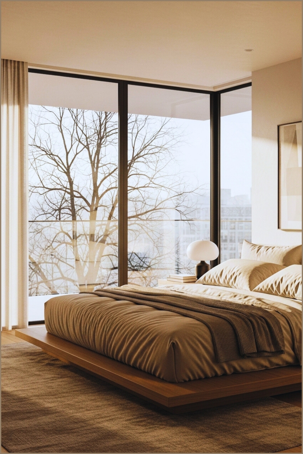 Modern Minimalist Bedroom With Large Floor To Ceiling Windows
