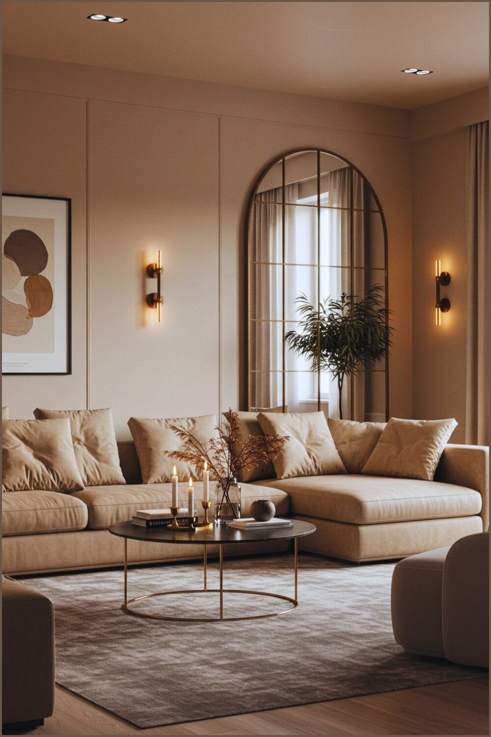 Modern Minimalist Living Room In Beige Tones Sectional Sofa