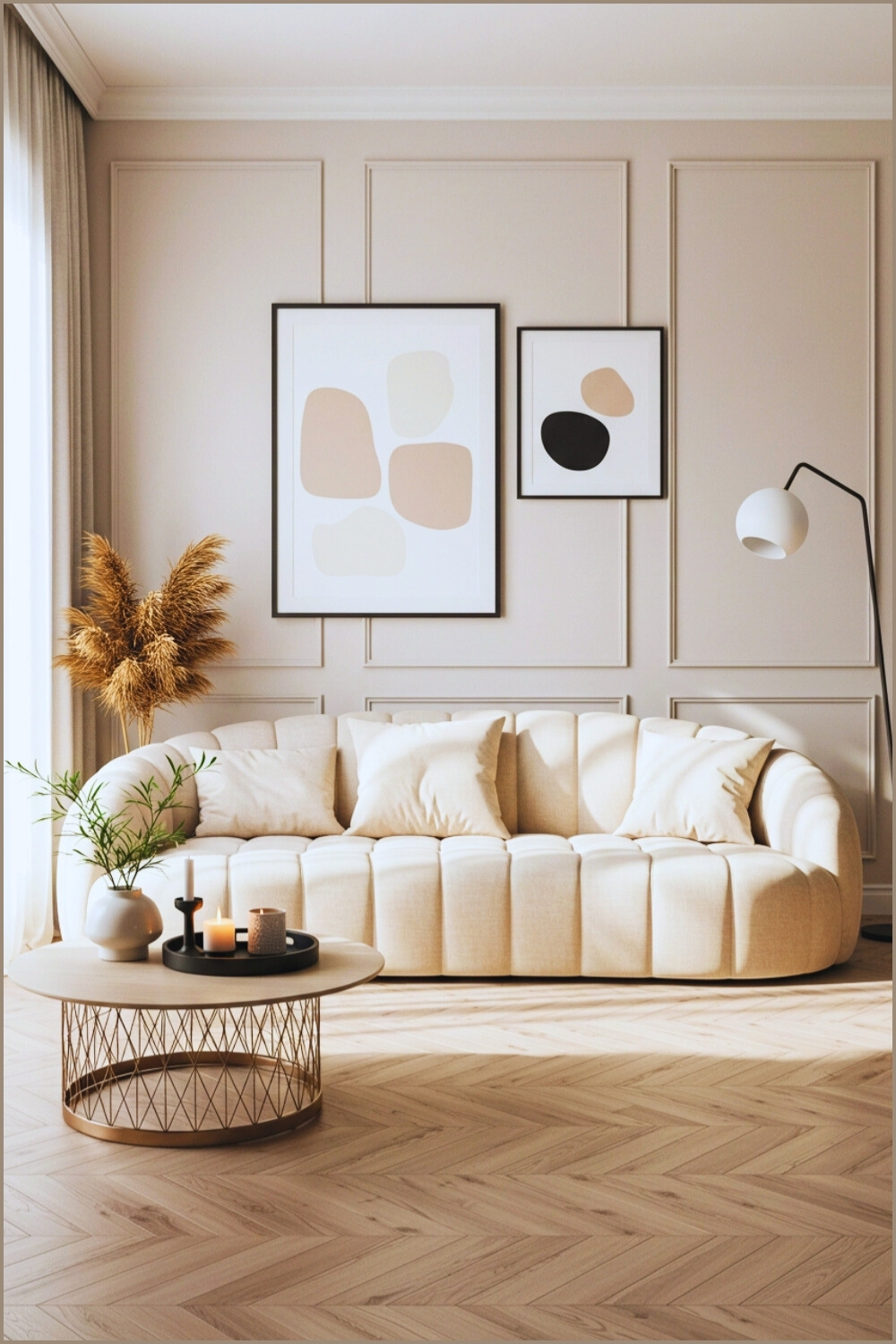 Modern Minimalist Living Room Tufted Beige Sofa