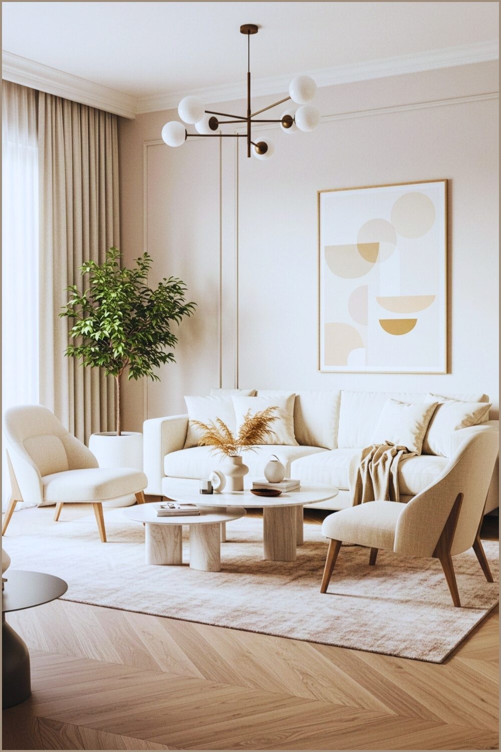 Modern Minimalist Neutral Living Room White Sofa