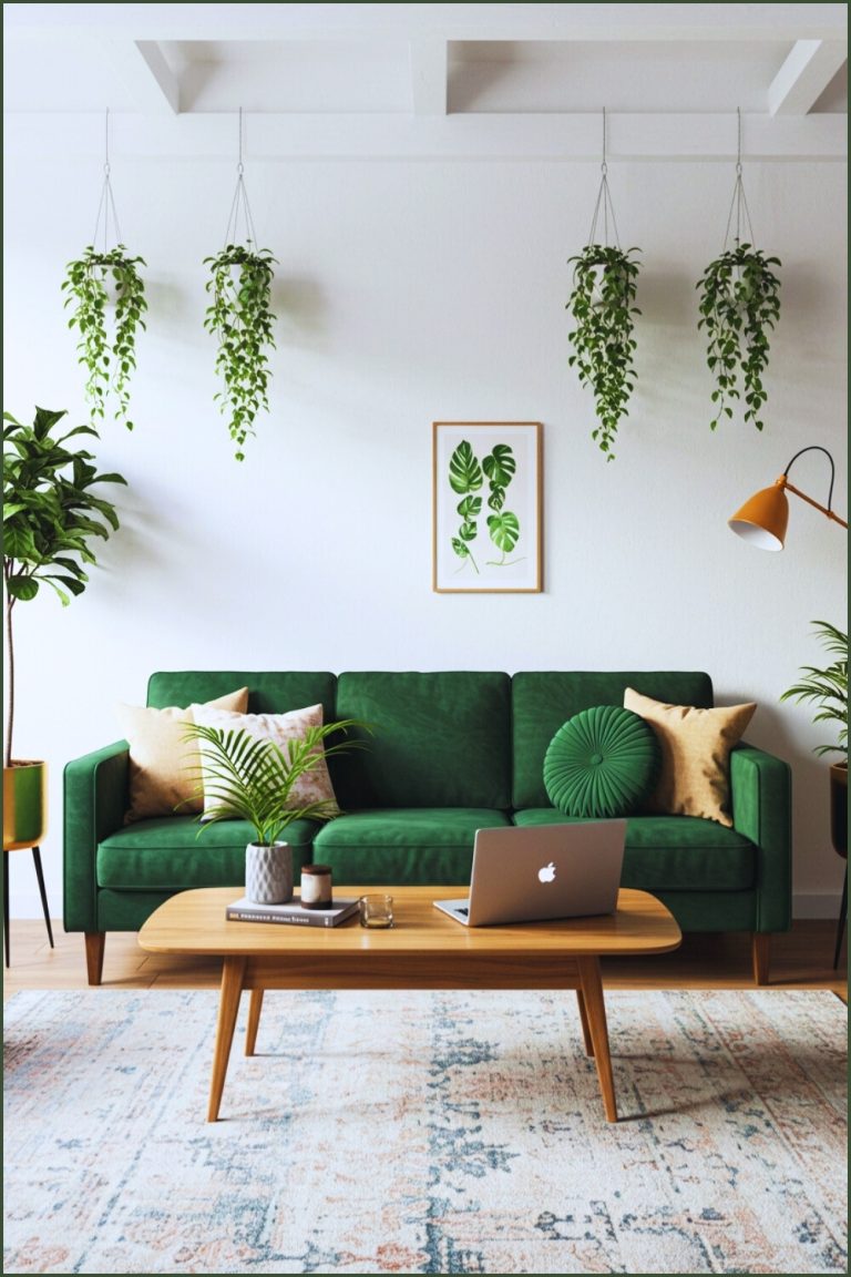 Modern Minimalist Room Dark Green Velvet Sofa