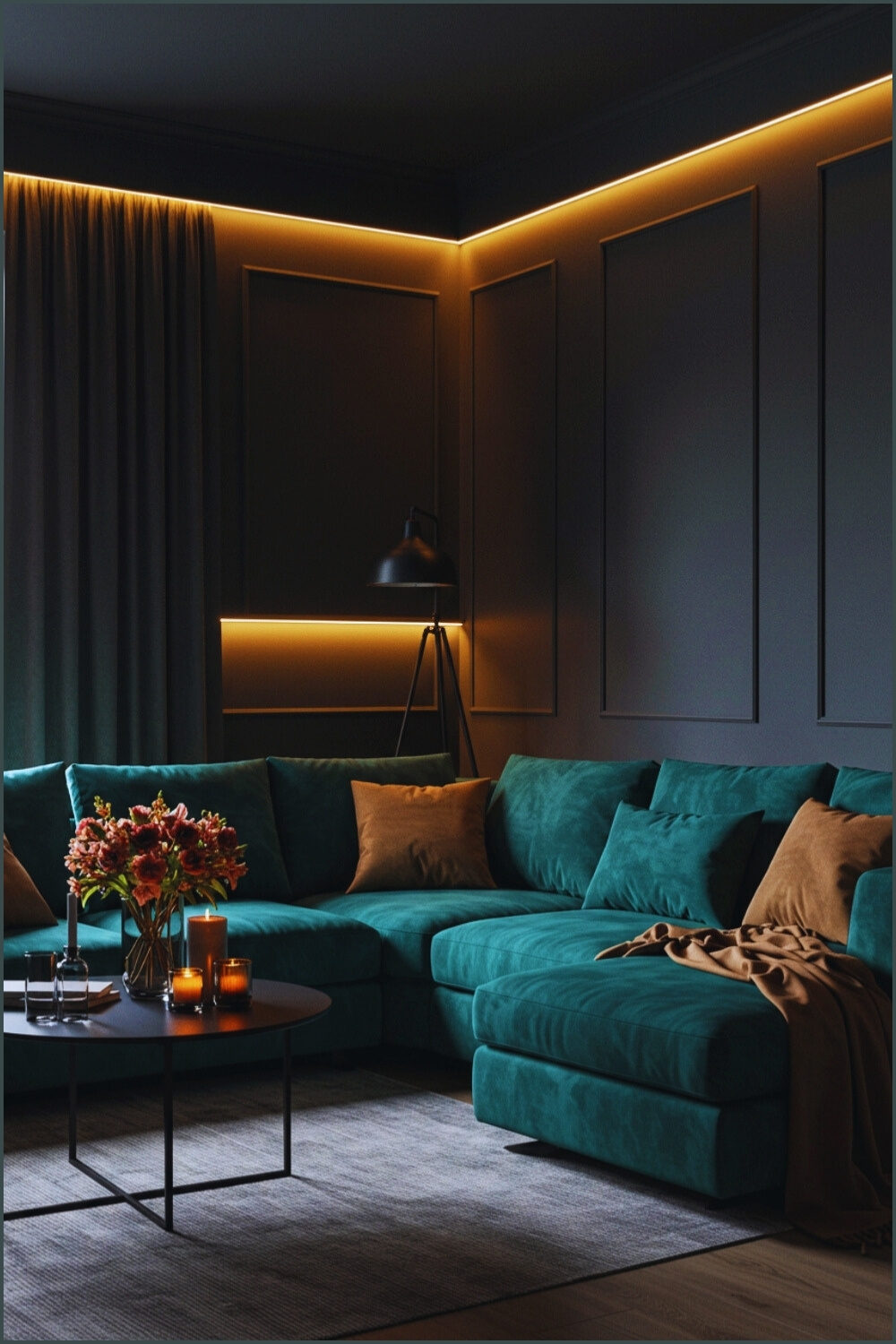 Modern Moody Living Room Dark Walls And Warm Led Lighats