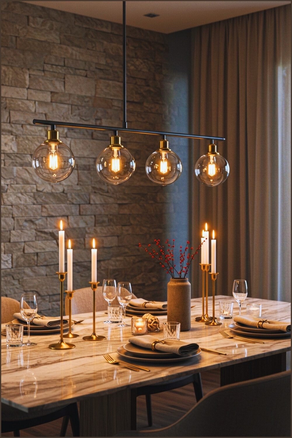 Modern Rustic Dining Scene At Dusk Marble Table