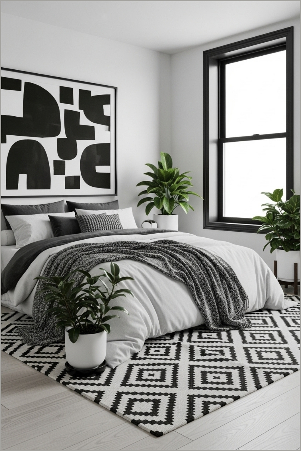 Modern Scandinavian Bedroom With Black And White Color Palette