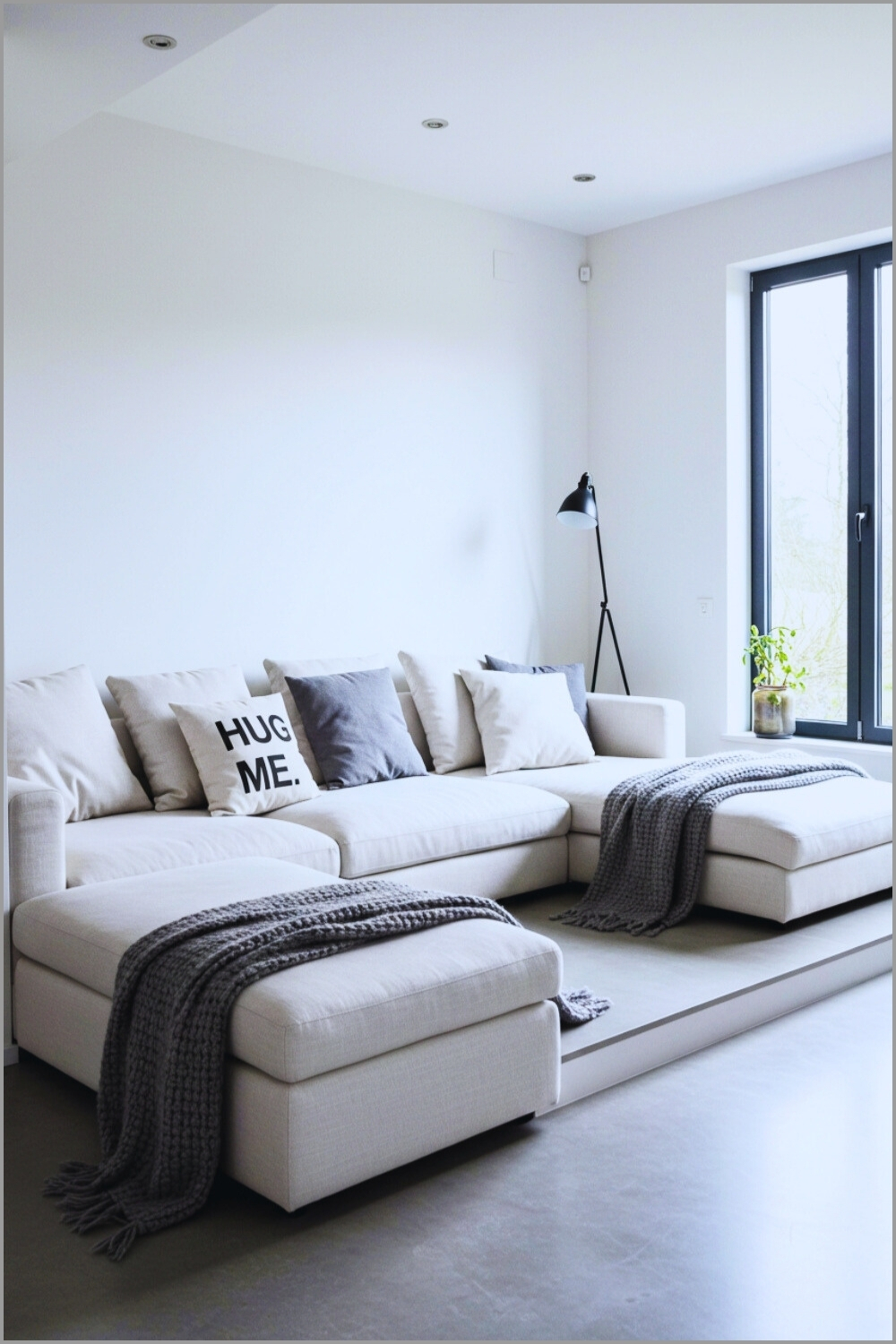 Modern Sunken Living Room White And Gray Tones