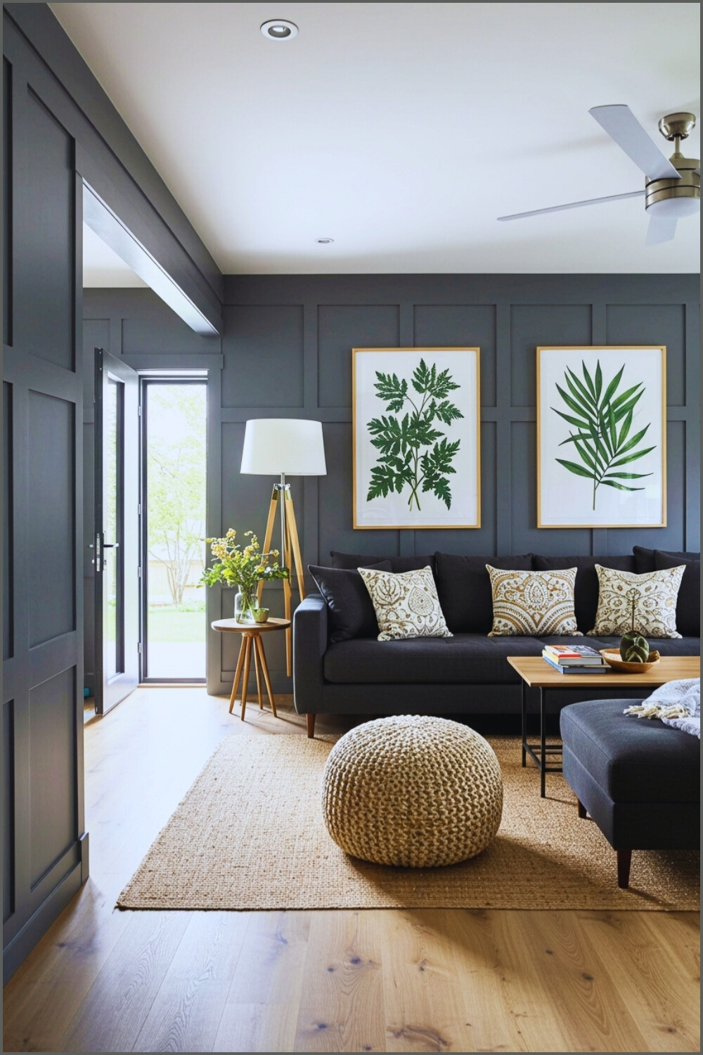 Modern Transitional Living Room Open Black Trim