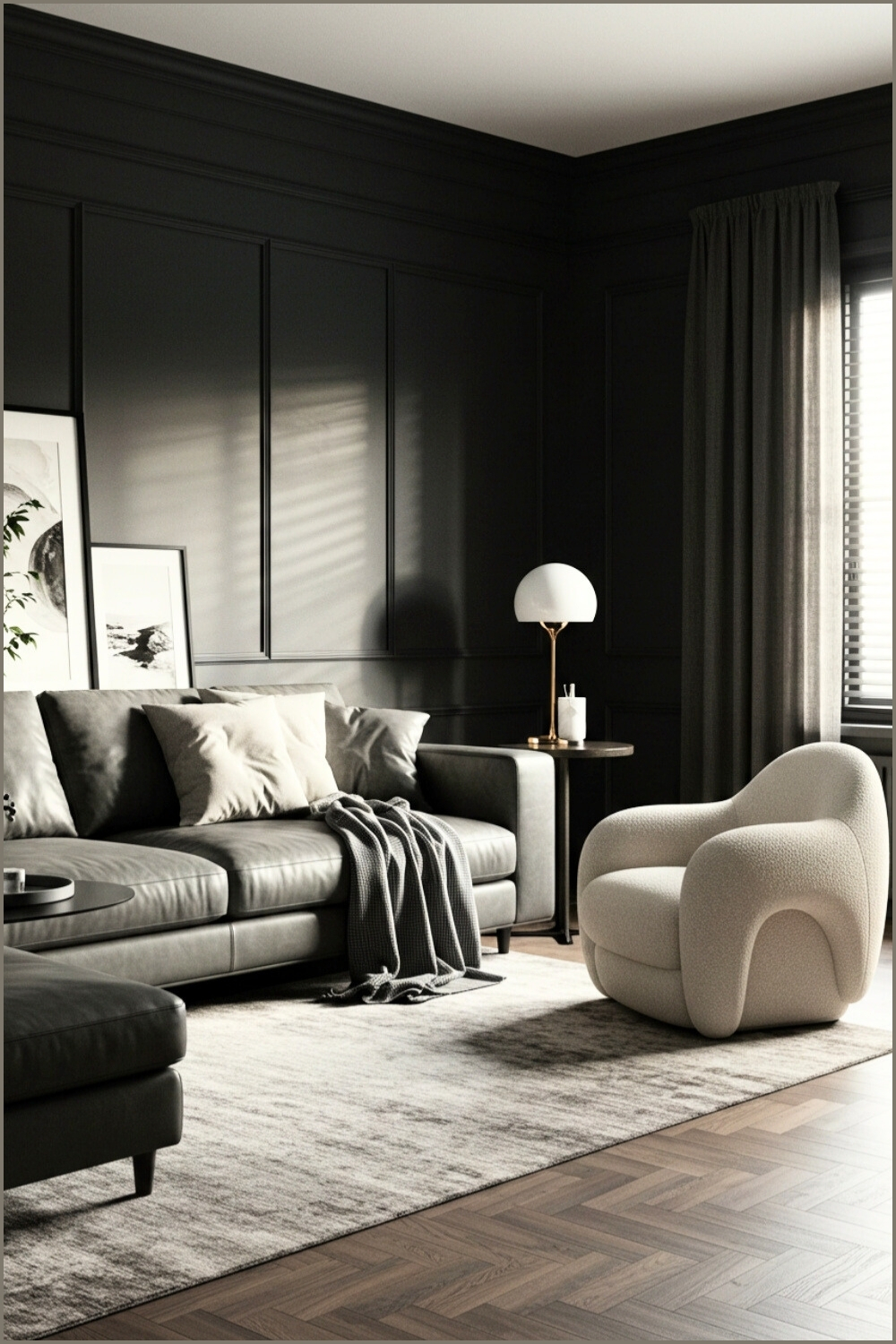 Moody Living Room Dark Walls Soft Accents