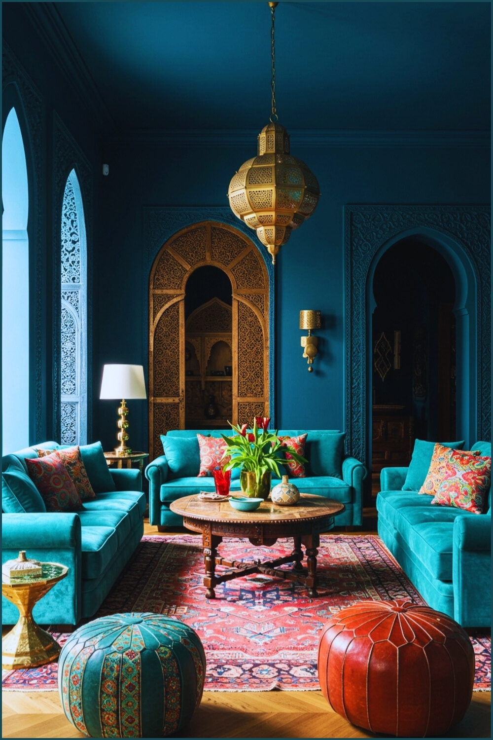 Moroccan Bohemian Living Room Deep Blue Walls